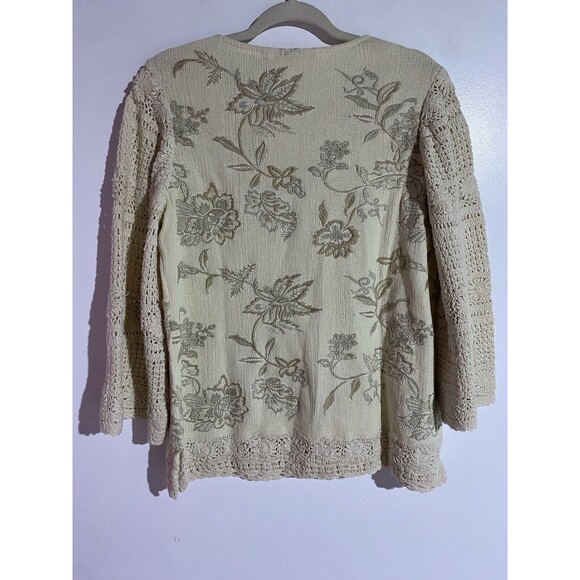 Soft Surroundings Top PXL Cream Crochet Boho Beachy Floral Embroidery Artsy - Picture 2 of 10